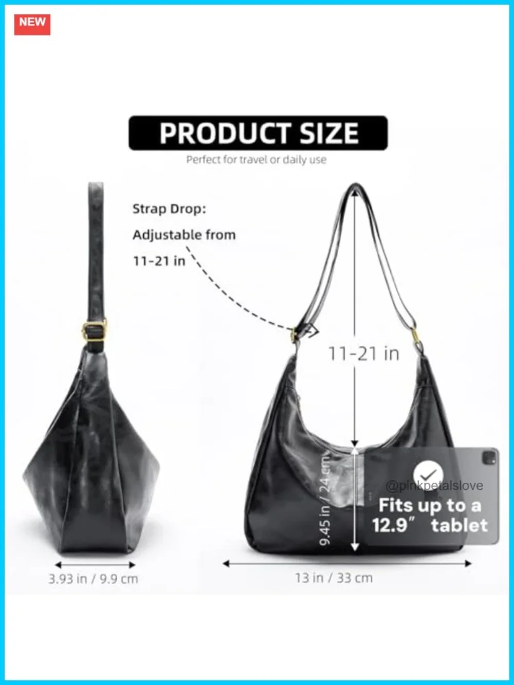 Ultra Soft Foldable Vegan Leather Hobo Shoulder Handbag Slouchy Tote Purse